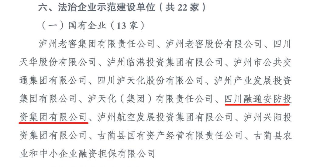 创建法治企业示范单位 加快平安泸州法治进程 融通安防集团被确定为泸州市首批基层法治示范建设单位(图1) 微信图片_20220105142747.jpg