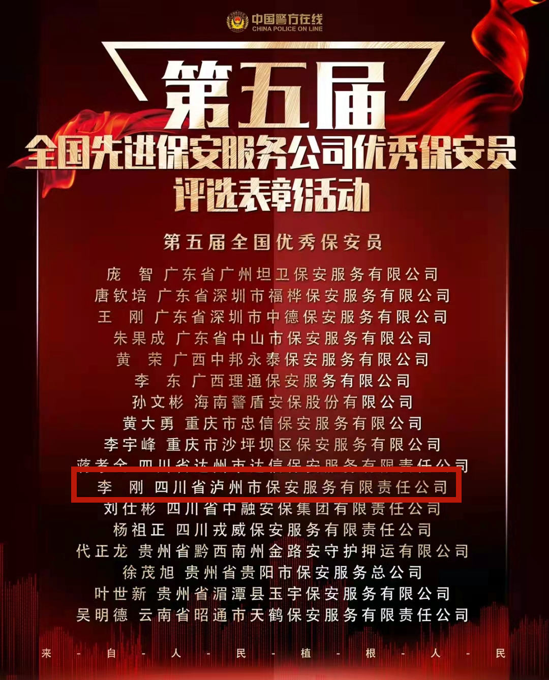 祝贺!李刚同志喜获第五届全国先进保安员殊荣(图1) 光荣榜.jpg