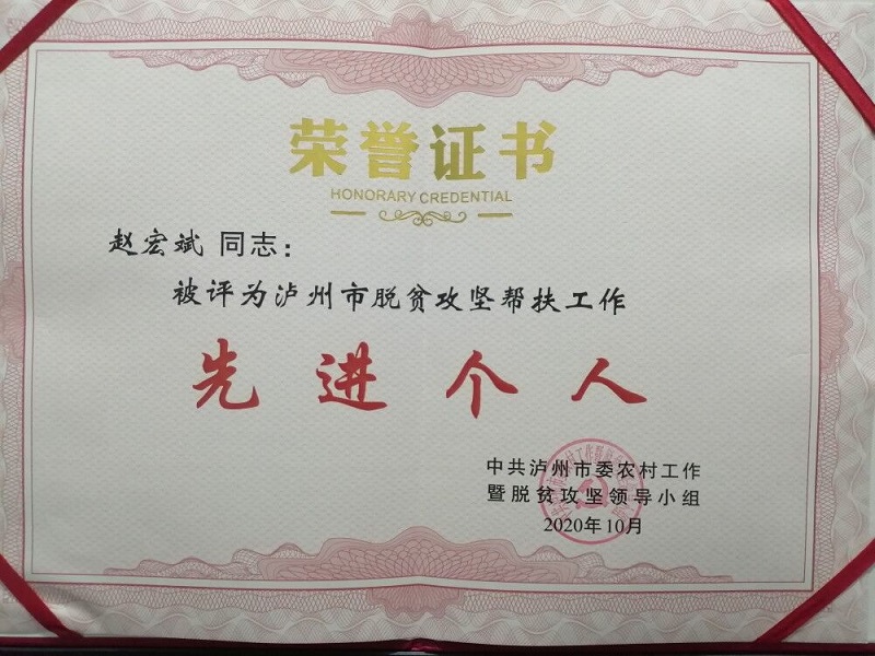 四川融通安防集团党员赵宏斌被评为泸州市脱贫攻坚帮扶工作先进个人(图1)